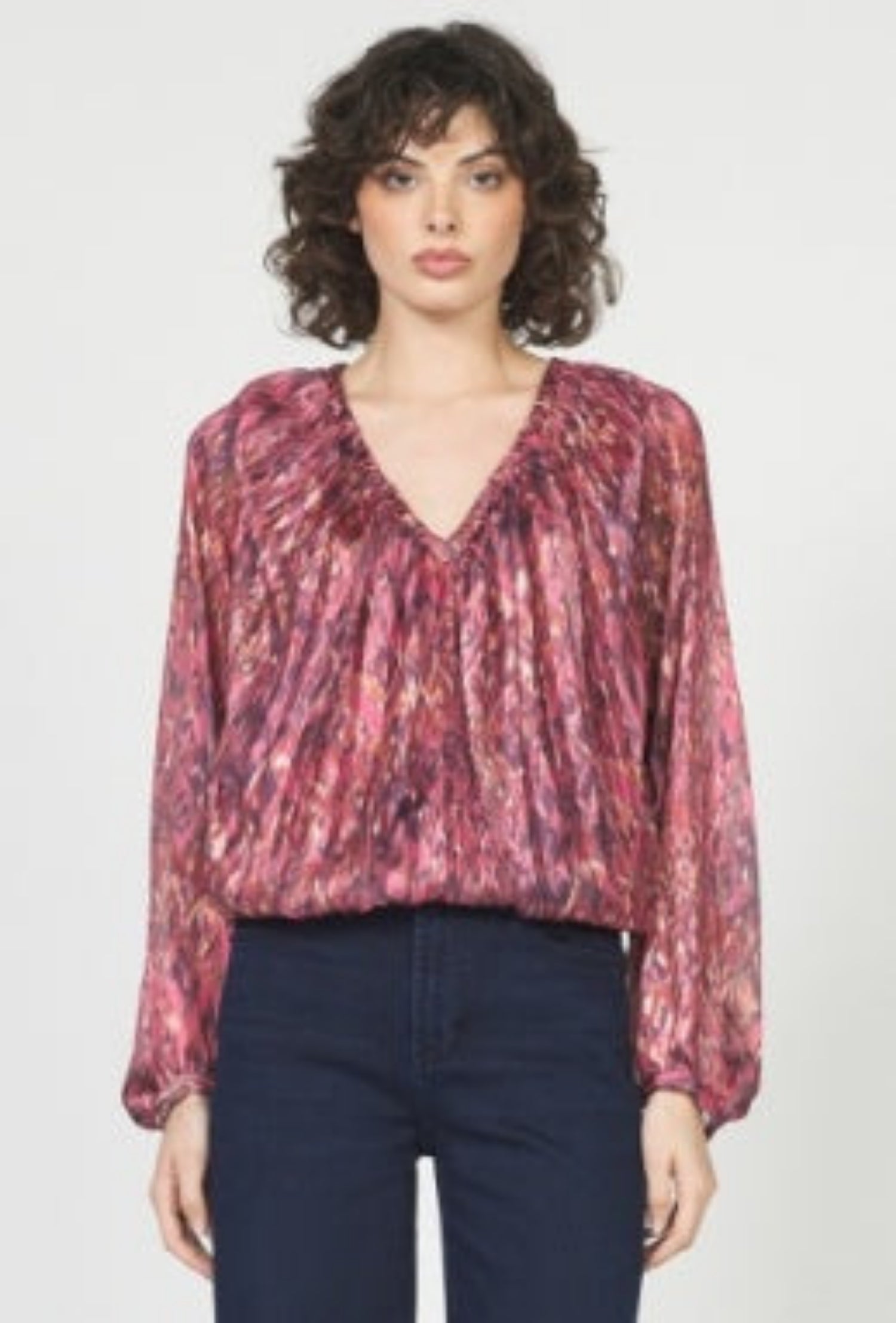 Piaf Long SLeeve Lurex Top - Pomegranate