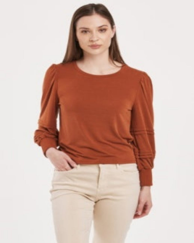 Anika Long Sleeve Pleats Top - Roasted Pecan