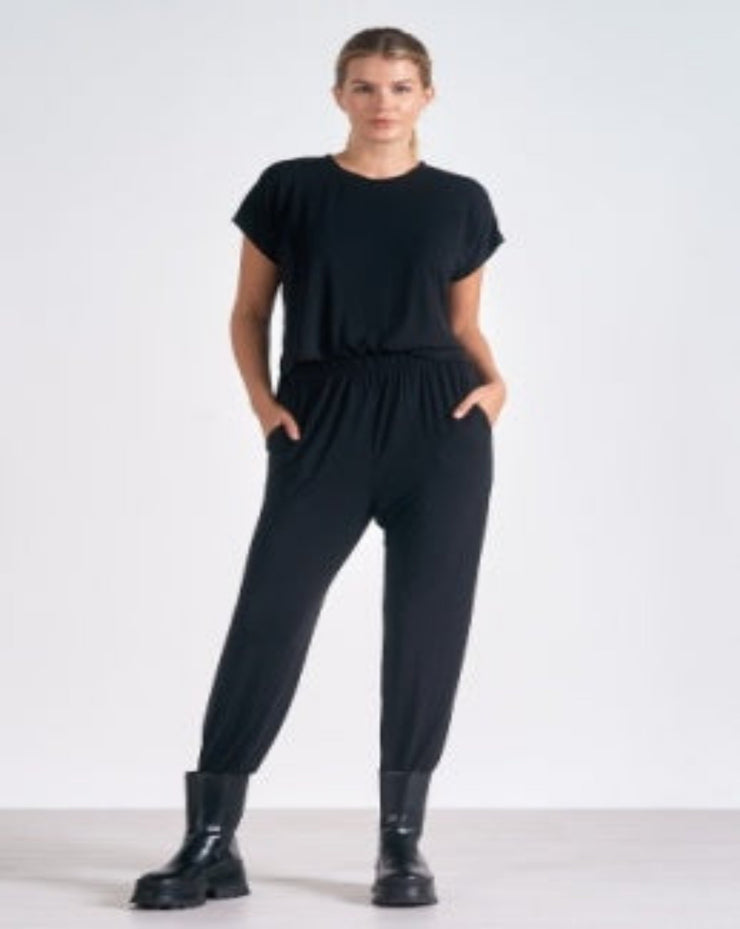 Short Sleeve T-Shirt Jumpsuit - Black