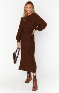 Bard Cable Knit Sweater Dress - Chocolate