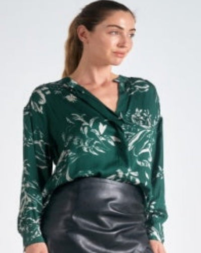 Long Sleeve Button Down Printed - Jade