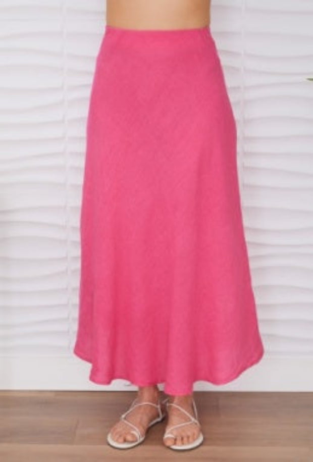 Crinkle Linen Midi Skirt - Fuchsia