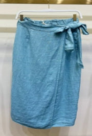 Belt Wrap Linen Skirt - Blue Zuccero