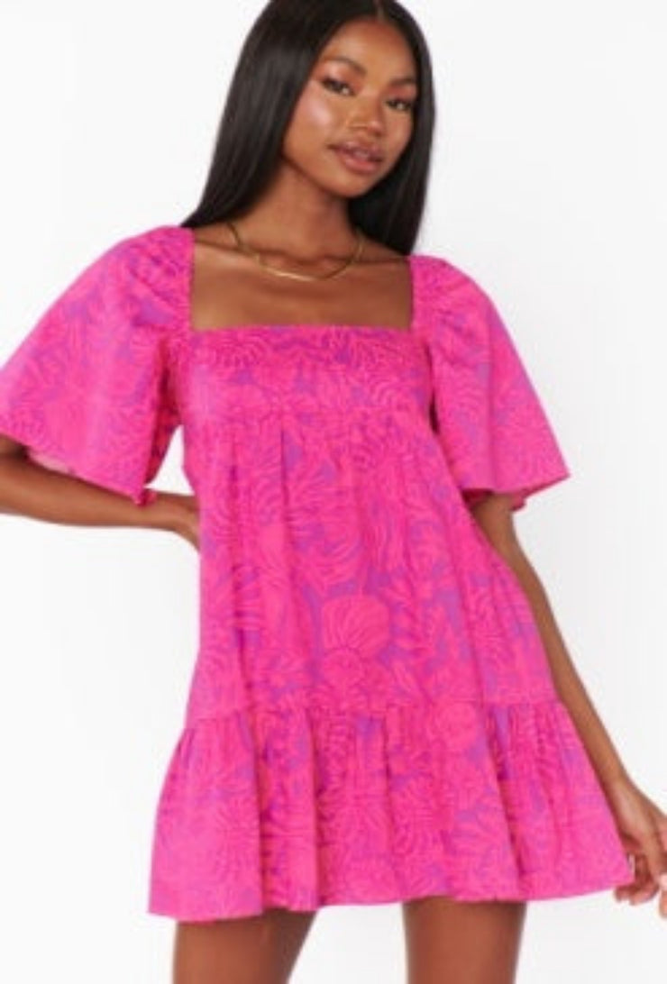 Erin Poplin Mini Dress - Pink Shells