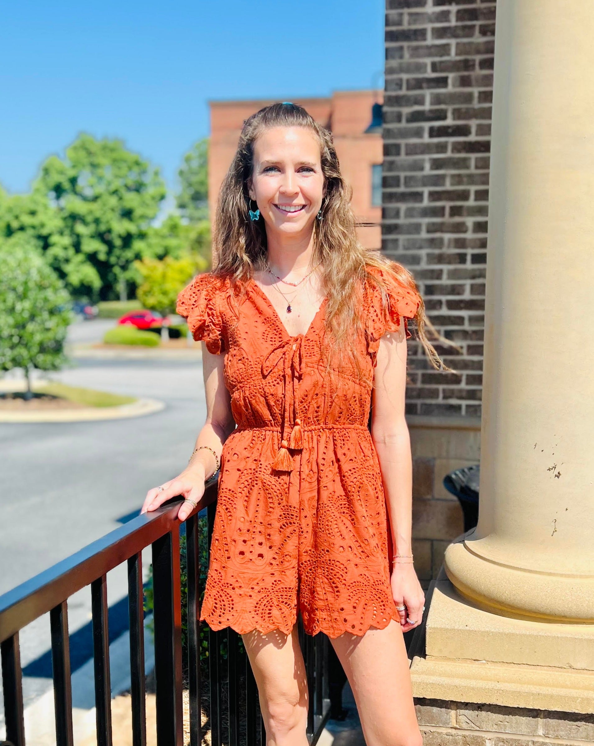 Eyelet Mini Dress "Terracotta"