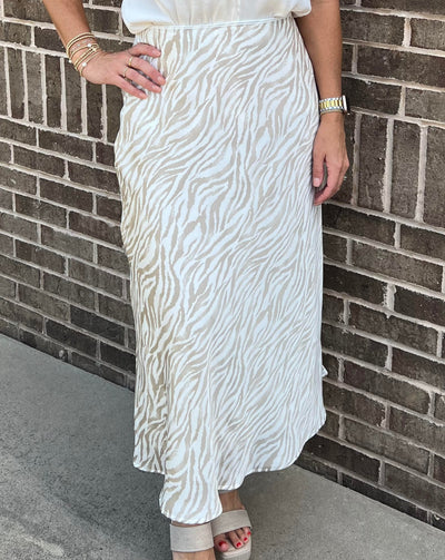 Zebra Printed Slip Skirt - Taupe