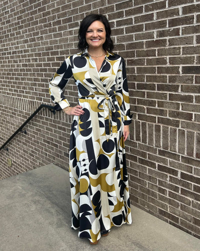 Satin Long Sleeve Wrap Maxi Dress - Olive