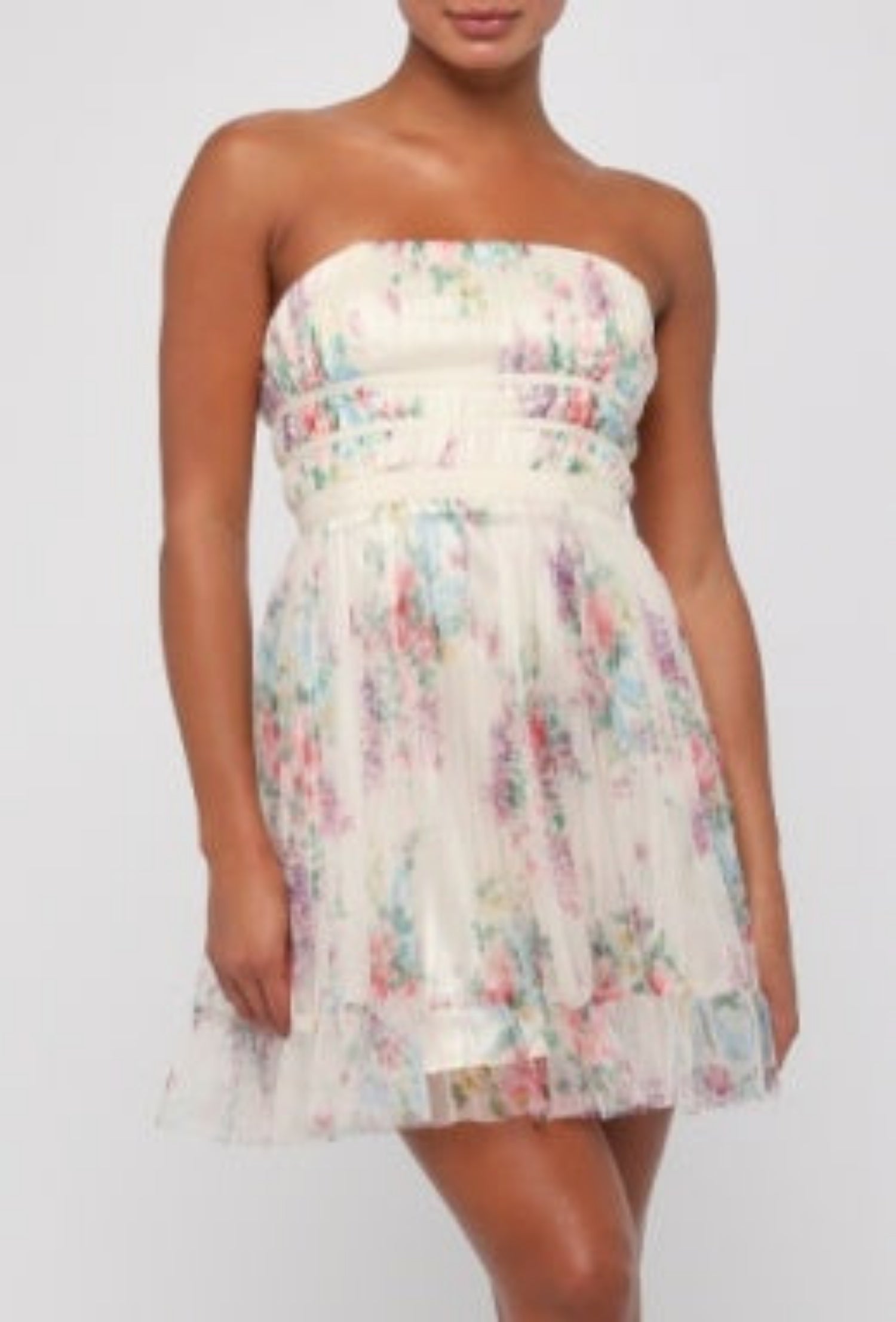 Calais Pleated Mini Dress - Ivory Floral