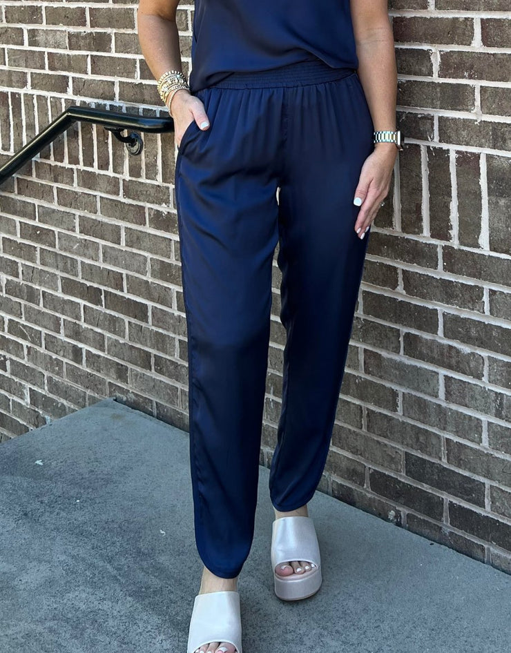 Logan Satin Pant - Navy