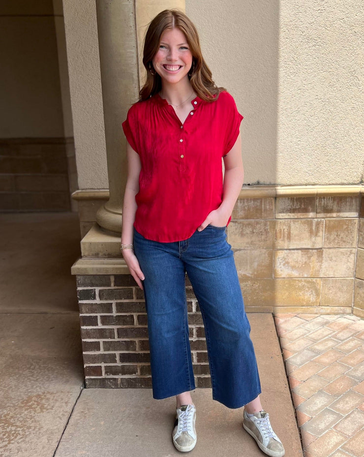 Cap Sleeve Henley - Summer Rouge