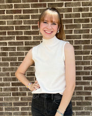 Italian Knit Sleeveless Mock Neck Top - Ivory