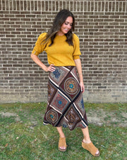 Woven Pattern Scarf Print Midi Skirt - Multi