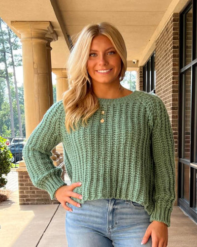 Cropped Rails Crew Sweater - Irish Green