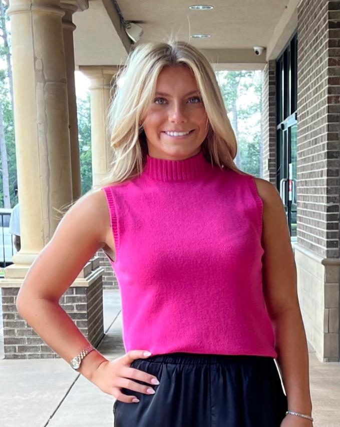 Italian Knit Sleeveless Mock Neck Top - Fuchsia