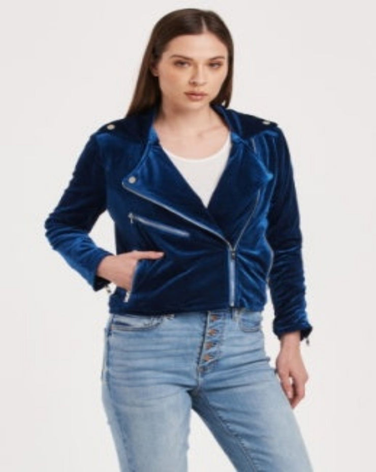 Tahani Velvet Moto Jacket - Ultamarine