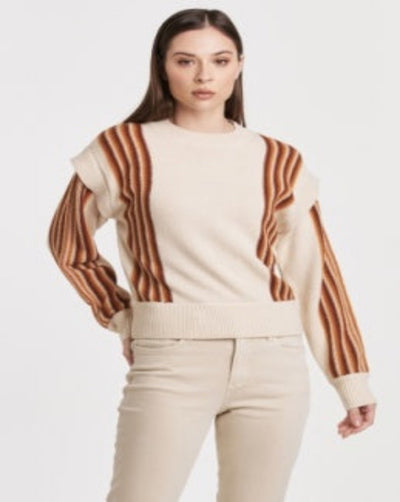 Kirsten Prop Shoulder Stripe Sweater - Creamy Melage