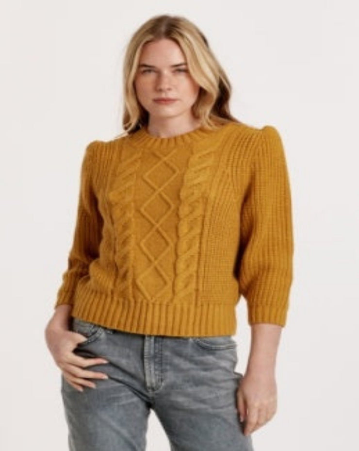 Priya 3/4 Length Mixed Cable Knit Sweater - Ochre