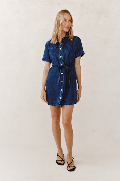 Short Sleeve Utility Shirt Dress - Horizon Blue