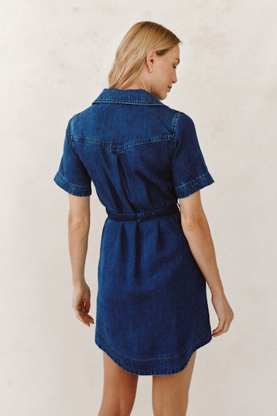 Short Sleeve Utility Shirt Dress - Horizon Blue