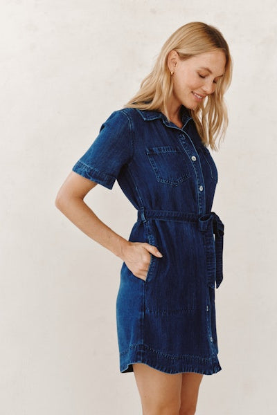 Short Sleeve Utility Shirt Dress - Horizon Blue