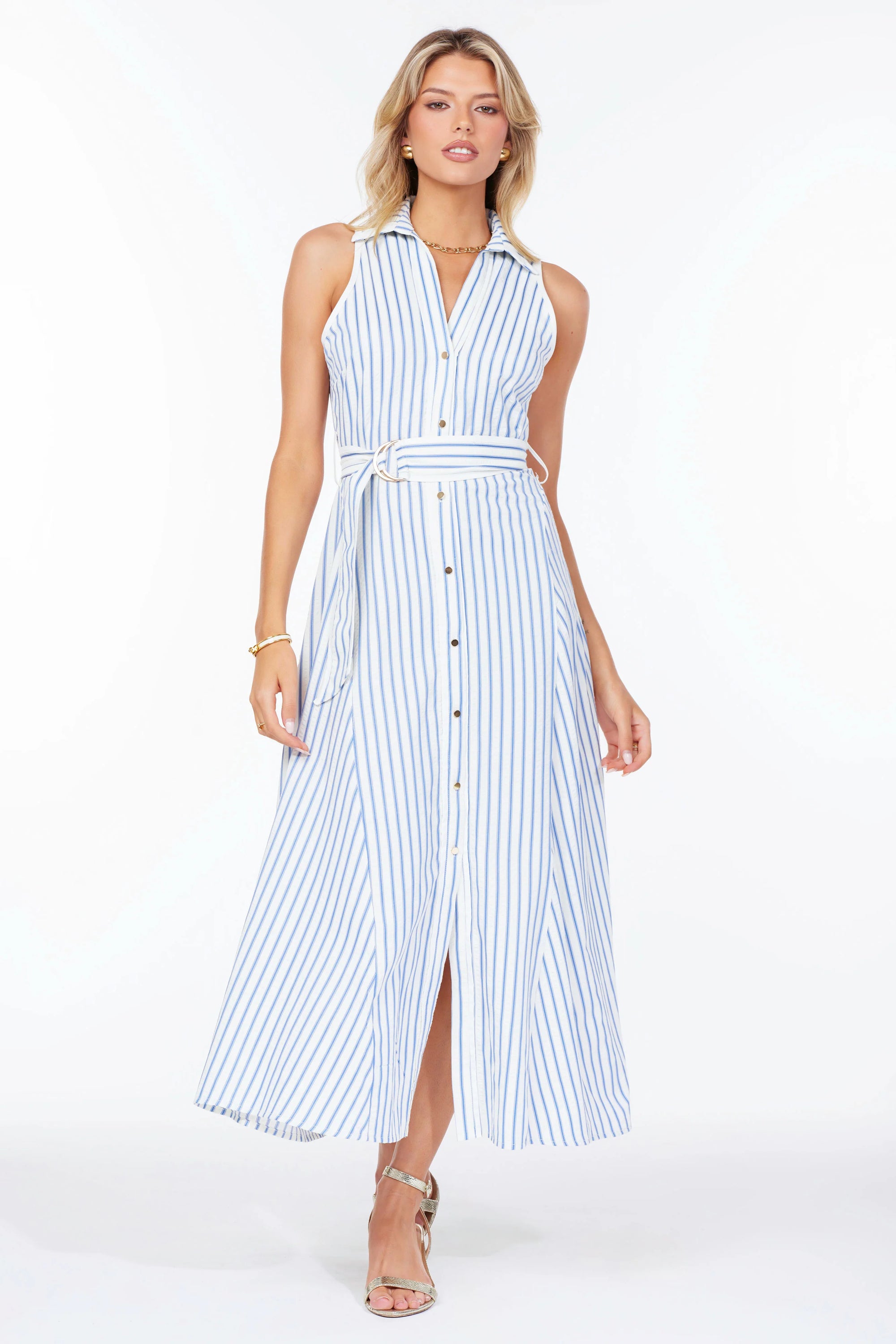 Verona Button Front Dress - Blue Stripe Rumor Boutique Verona Button Front Dress - Blue Stripe Rumor Boutique