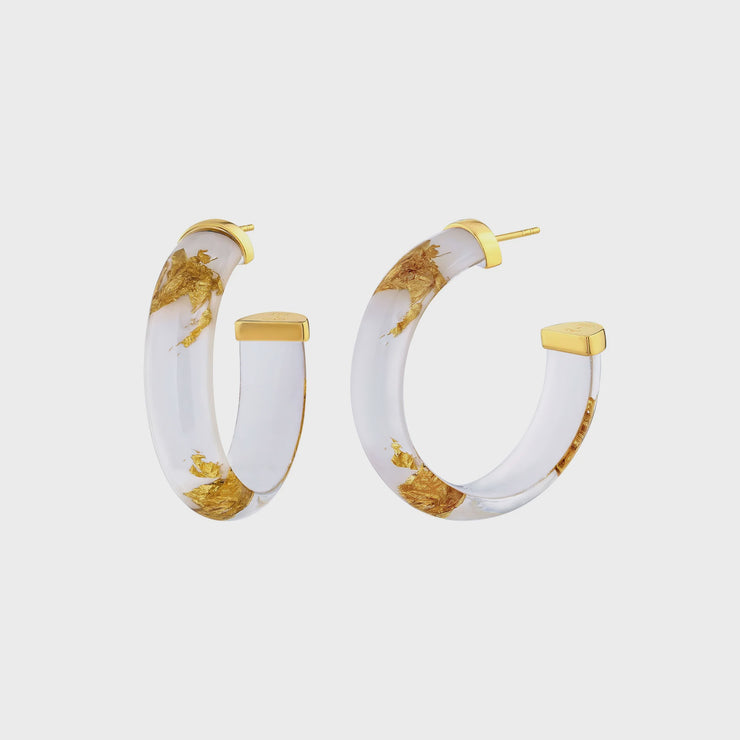 Small Gold Leaf Lucite Hoop Earring - White Gold