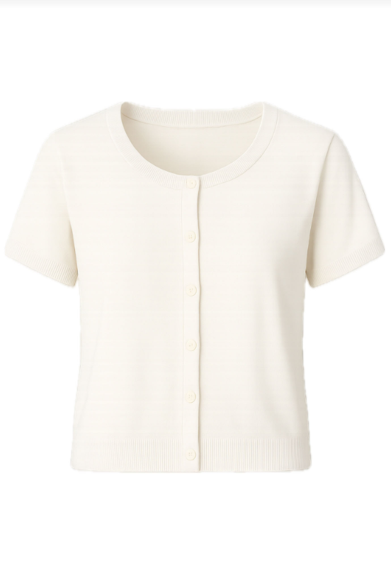 Yessenia Crew Neck Button Front Sweater- Off White