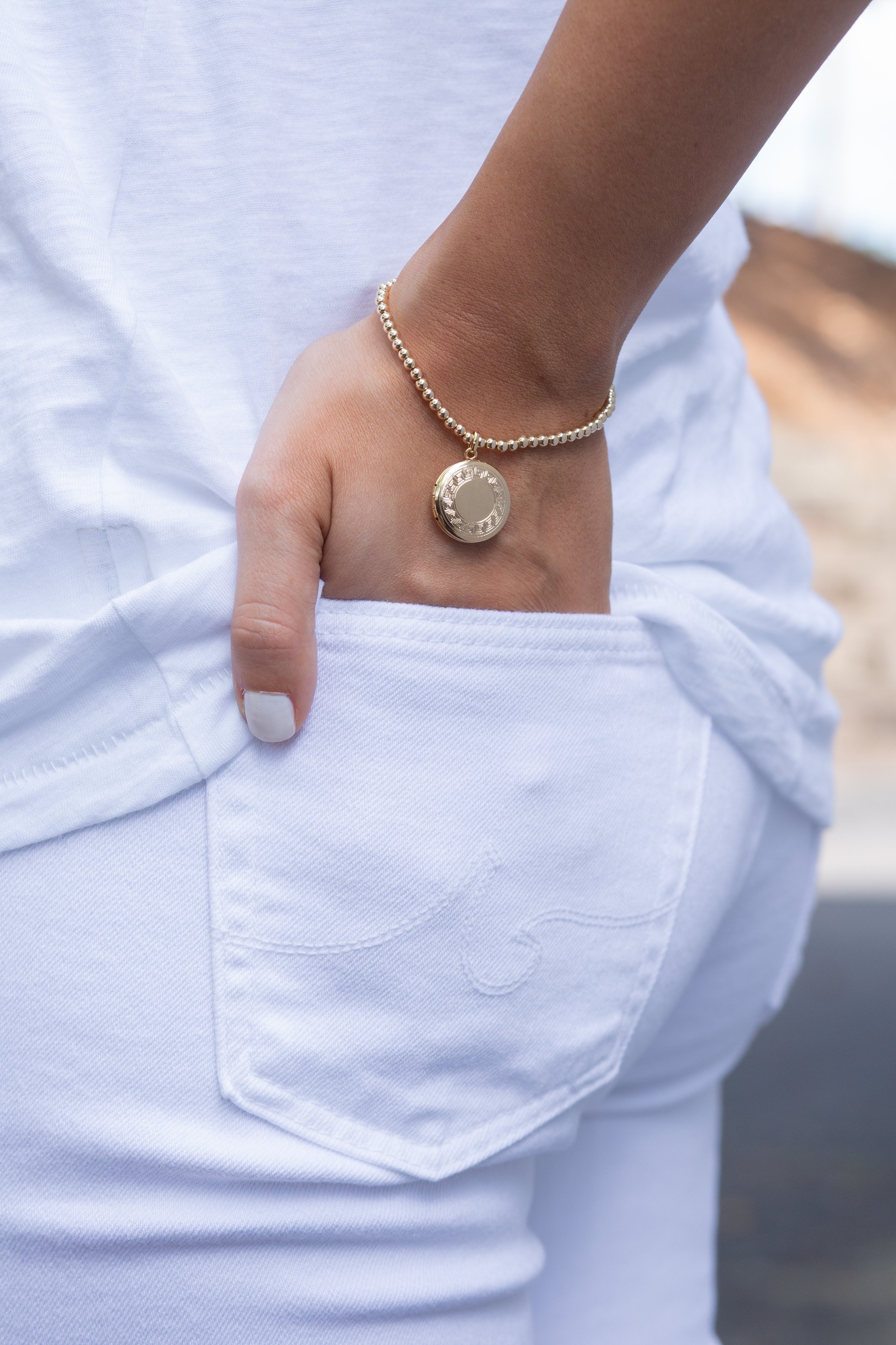 Classic Gold 3mm Bead Bracelet - Cherish Small Gold Locket