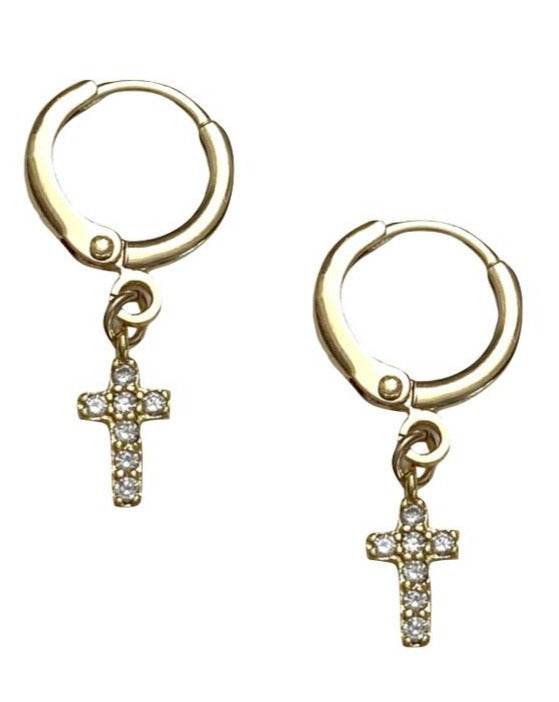 Pave Cross Huggie Earrings