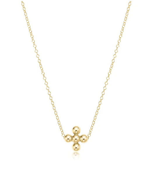 16" Necklace Gold - Classic Beaded Signature Cross Gold - 3mm Bead Gold