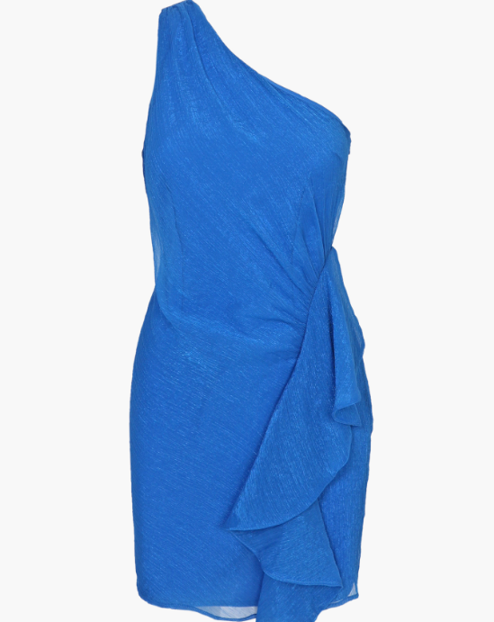 Camilla One Shoulder Ruffle Mini Dress "Sea Blue"