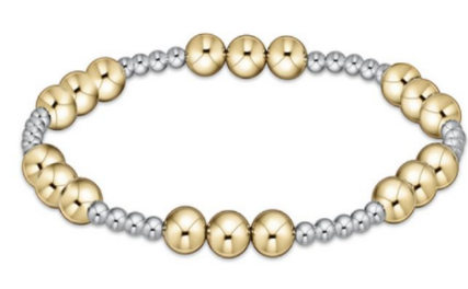 Classic Joy Pattern 6mm Bead Bracelet - Mixed Metal