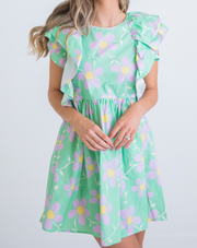 Daisy Ruffle Poplin Mini Dress "Green"
