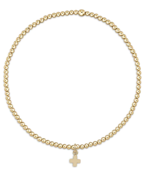 Classic Gold 2mm Bead Bracelet - Signature Cross Small Gold Charm