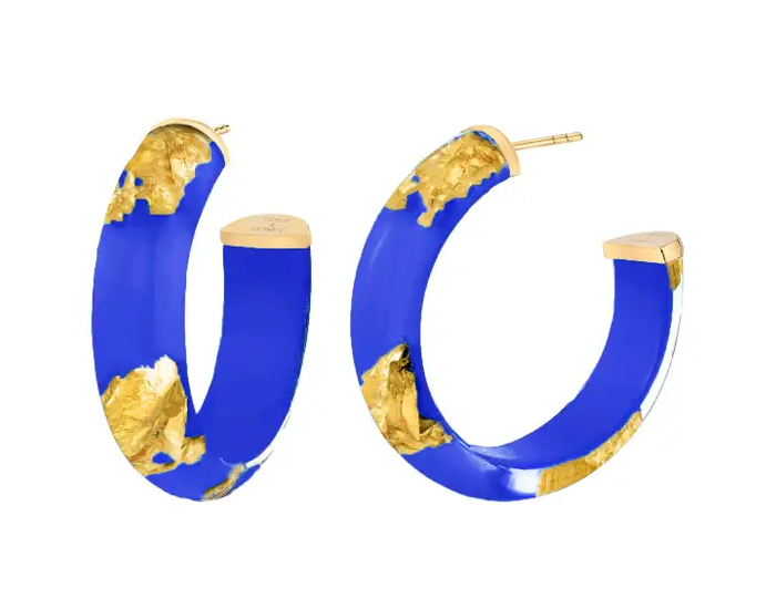 1.5" Royal Blue 24k Gold Leaf Hoops