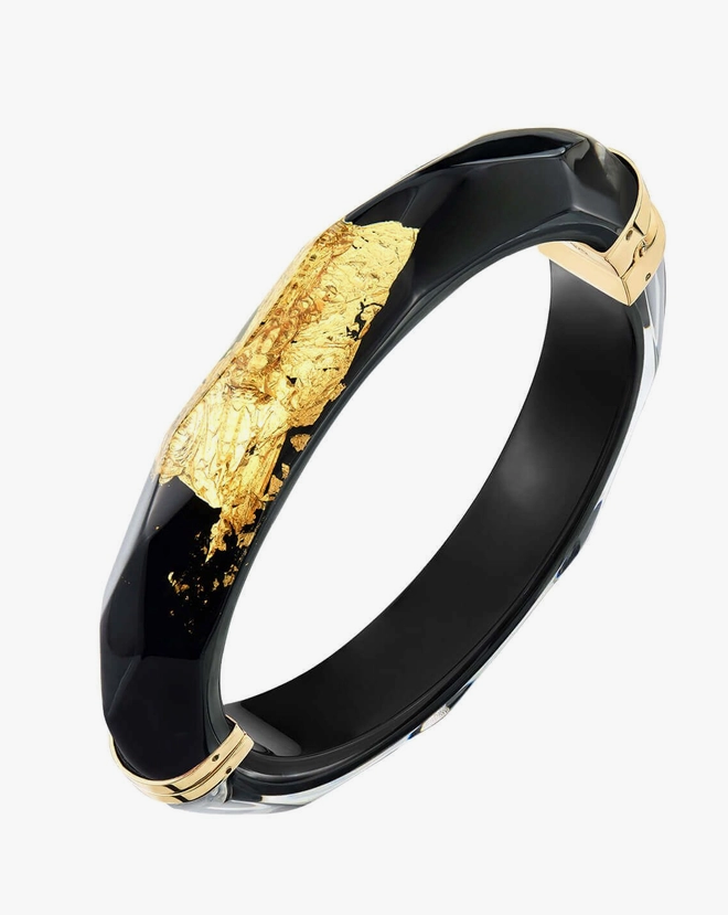 Black 24k Gold Leaf Faceted Bangle