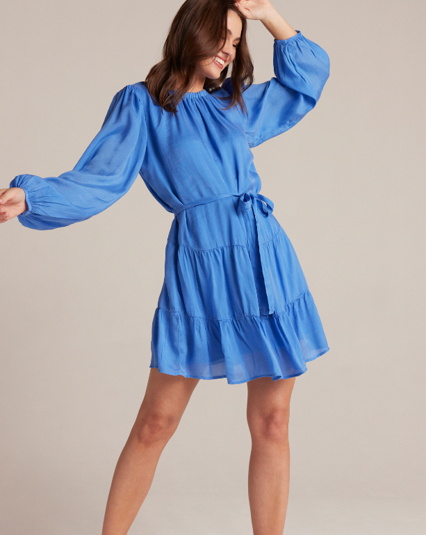 Tiered Mini Dress with Belt "Pacific Sea"