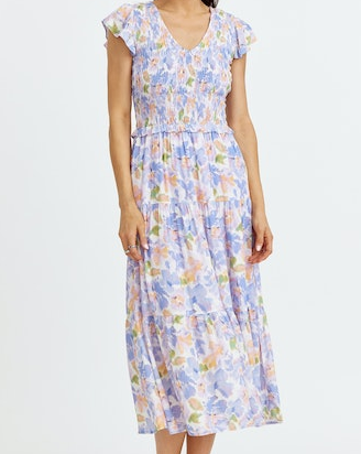 Sally Floral Smocked Maxi Dress "Lilac Coral Sage"