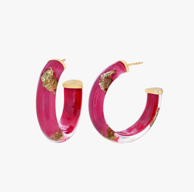 1.5" Dahlia 24k Gold Leaf Lucite Hoops