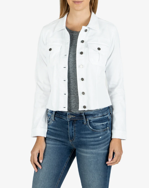 Kara Jacket with Frayed Hem "Optic White"