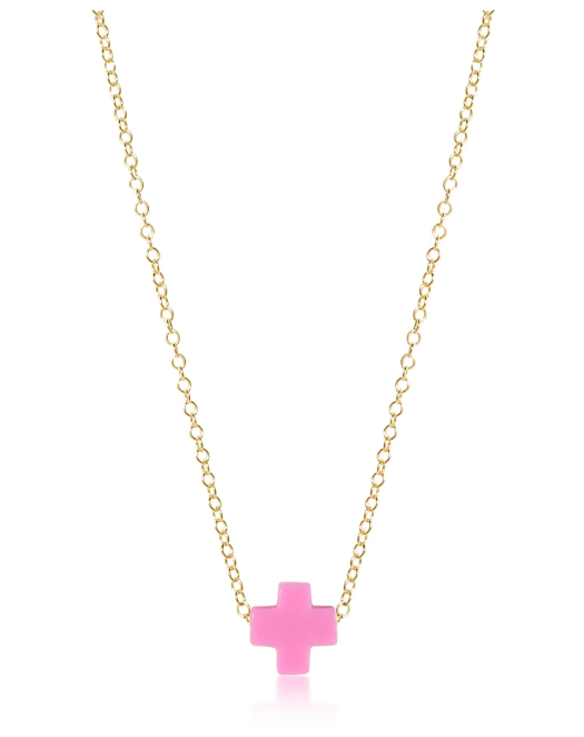 16" Necklace Gold - Signature Cross Bright Pink