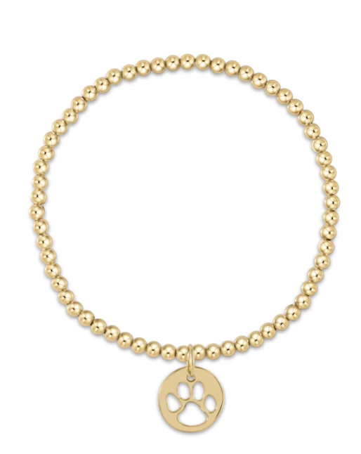Classic Gold 3mm Bead Bracelet - Paw Print Gold Disc