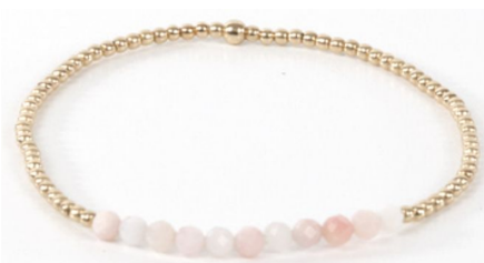 Gold Bliss 2mm Bead Bracelet - Pink Opal