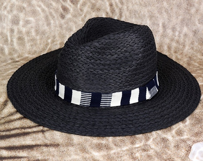 Stripe Band Black Straw Hat