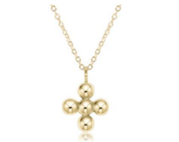 16" Necklace Gold - Classic Beaded Signature Cross Charm - 4mm Bead Gold