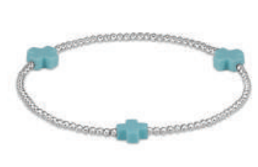 Signature Cross Sterling Pattern 2mm Bead Bracelet - Turquoise