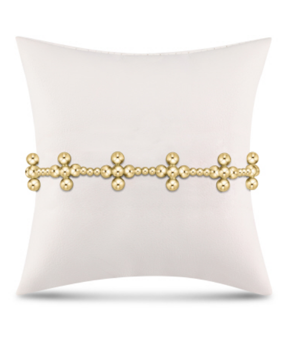 Signature Cross Sincerity Pattern 2.5mm Bead Bracelet - Classic Beaded Signature Cross Gold - 4mm Bead Gold
