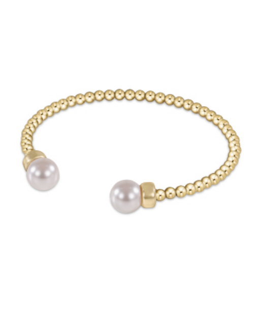 Classic Gold 3mm Bead Cuff - Pearl