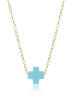 Egirl Signature Cross 14" Gold Necklace "Turquoise"