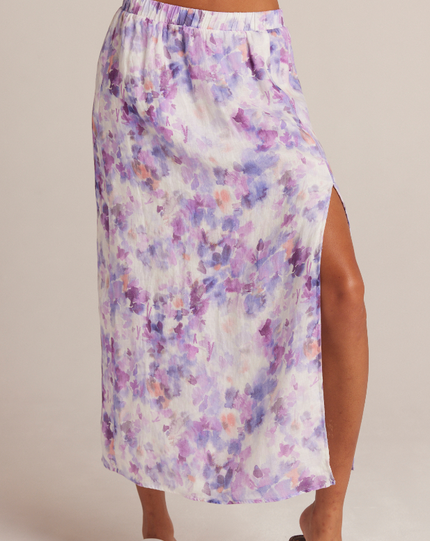 High Waist Midi Skirt with Slit "Iris Floral Print"